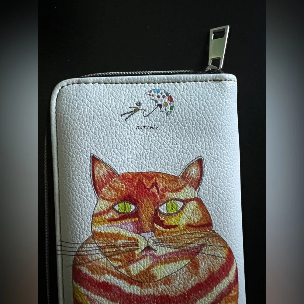 Nathalie Lété Cat Zip Around Wallet – Colorful Tabby Cat Art Wallet